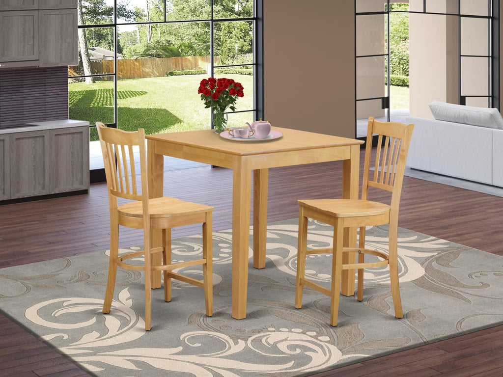 East West Furniture PBGR3-OAK-W 3 Piece Counter Height Dining Set for Small Spaces Contains a Square Wooden Table and 2 Kitchen Chairs, 36x36 Inch, Oak