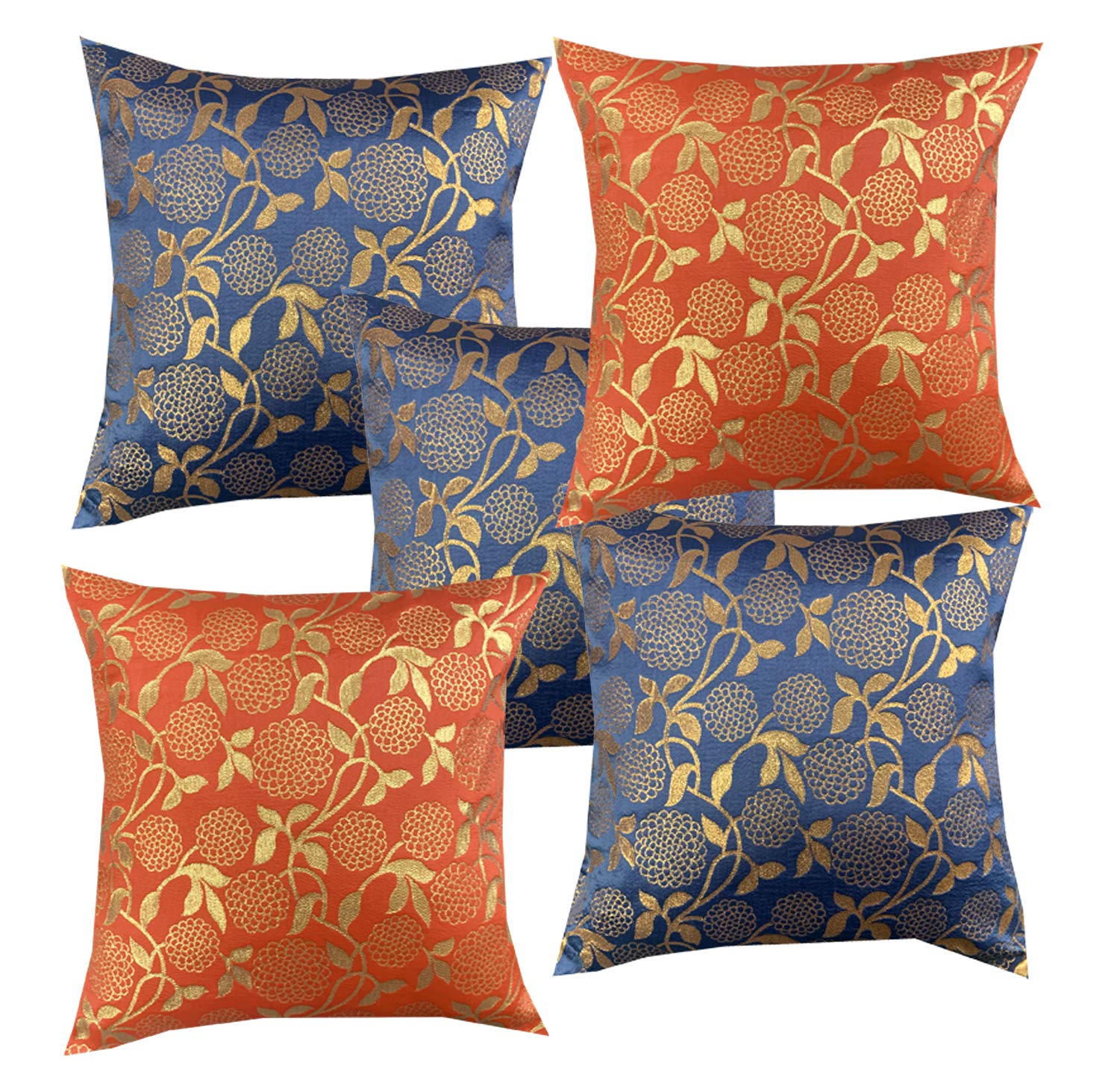 Pink Parrot Art Silk Jacquard/Dopian Silk Multi Colour Cushion Cover 16X16 Inch 5 PcsCode12W3