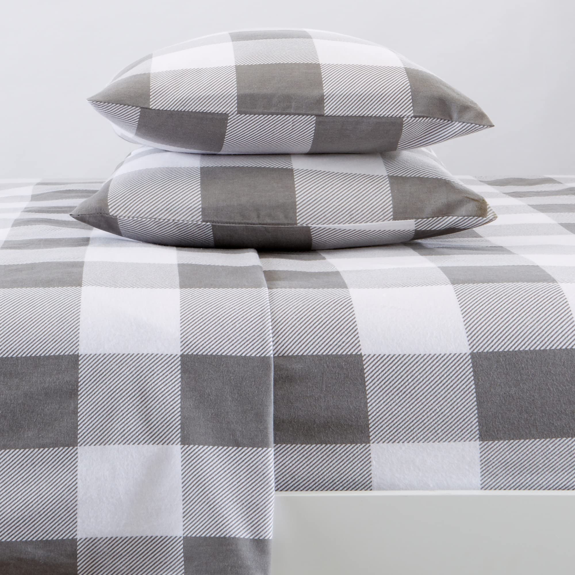 Great Bay Home 100% Turkish Cotton Buffalo Check Plaid Full Flannel Sheets Set | Deep Pocket, Soft Sheets | Warm, Double Brushed