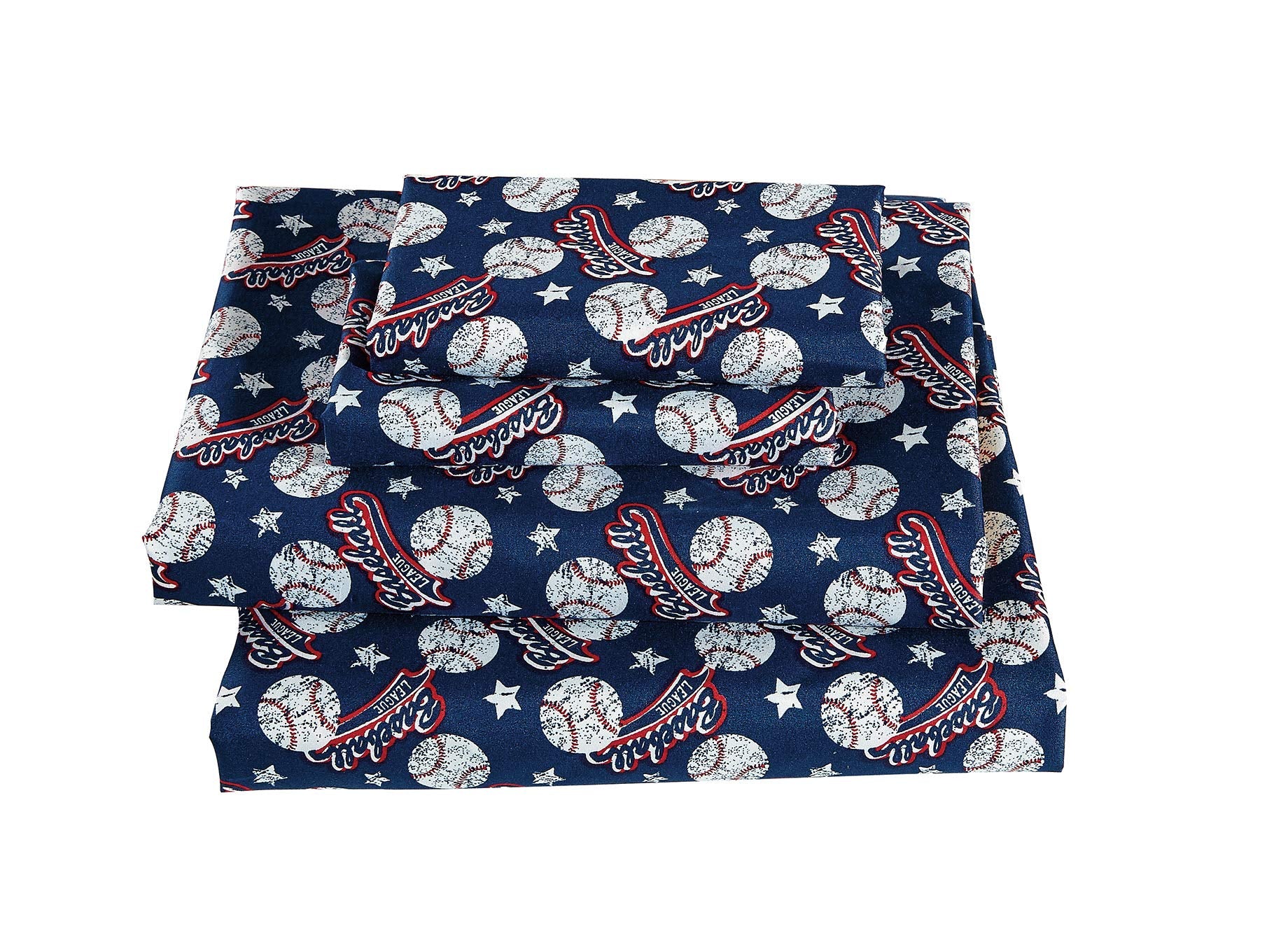 Fancy Collection Sheet Set Vintage Baseball Dark Blue White Red New (Queen)