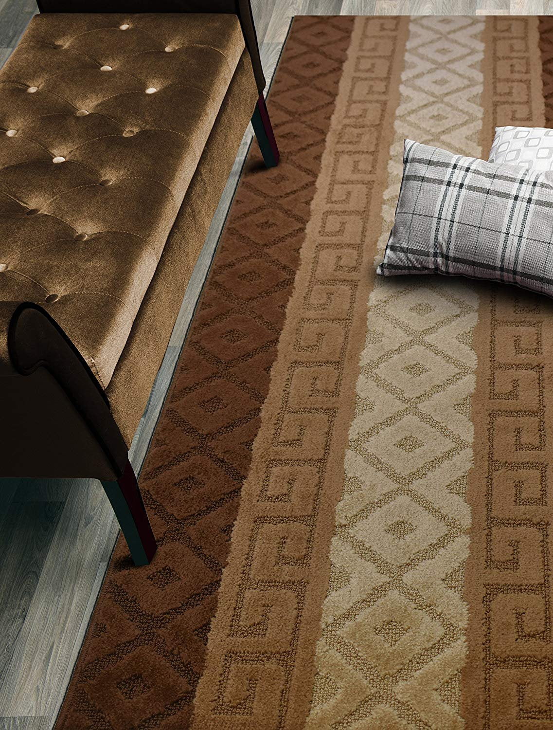 ORFA HOME Custom Size Hallway Runner Rug, Slip Resistant, 26 Inch Wide X Your Choice of Length, Meander Brown, 26 Inch X 19 feet