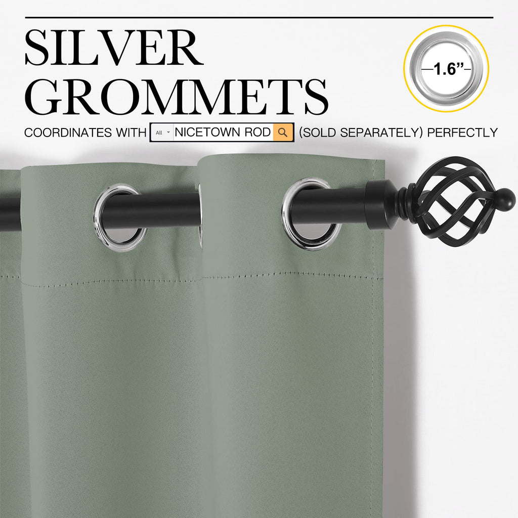 NICETOWN Blackout Curtain, Greyish Green, 55"W x 68"L, Thermal Insulated Grommet Drape, Sound Dampening for Bedroom & Living Room