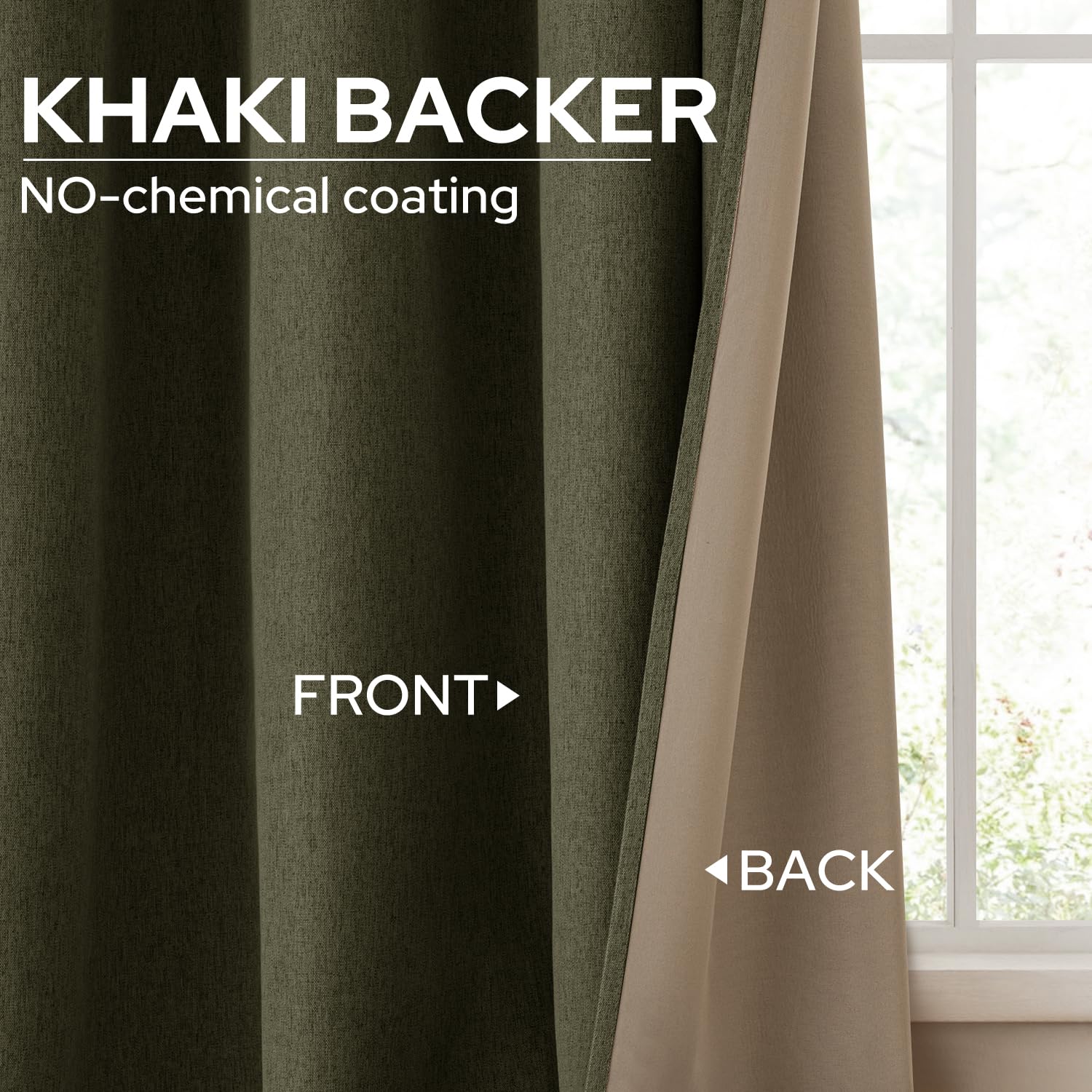 Homeideas Olive Green 100% Blackout Curtains, 2 Panels Faux Linen Curtains Room Darkening Curtains 52 X 84 Inches Thermal Insula