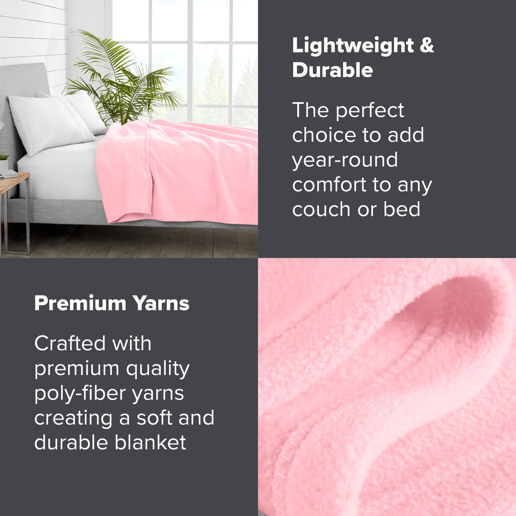 Bare Home Polar Fleece Blanket - King Blanket - Light Pink - Warm & Cozy - Premium Fleece Blanket - Blanket For Bed, Sofa, Campi