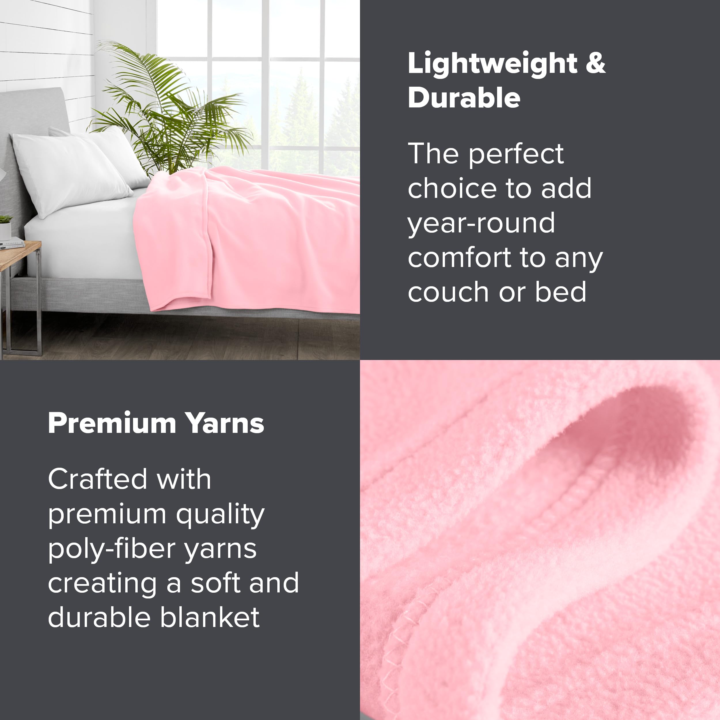 Bare Home Polar Fleece Blanket - King Blanket - Light Pink - Warm & Cozy - Premium Fleece Blanket - Blanket For Bed, Sofa, Campi