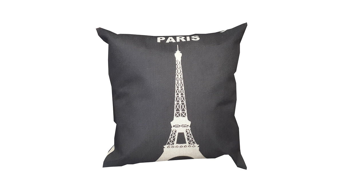 Abony Eiffel Tower Paris Jute Cushion Cover  Pack Of 1