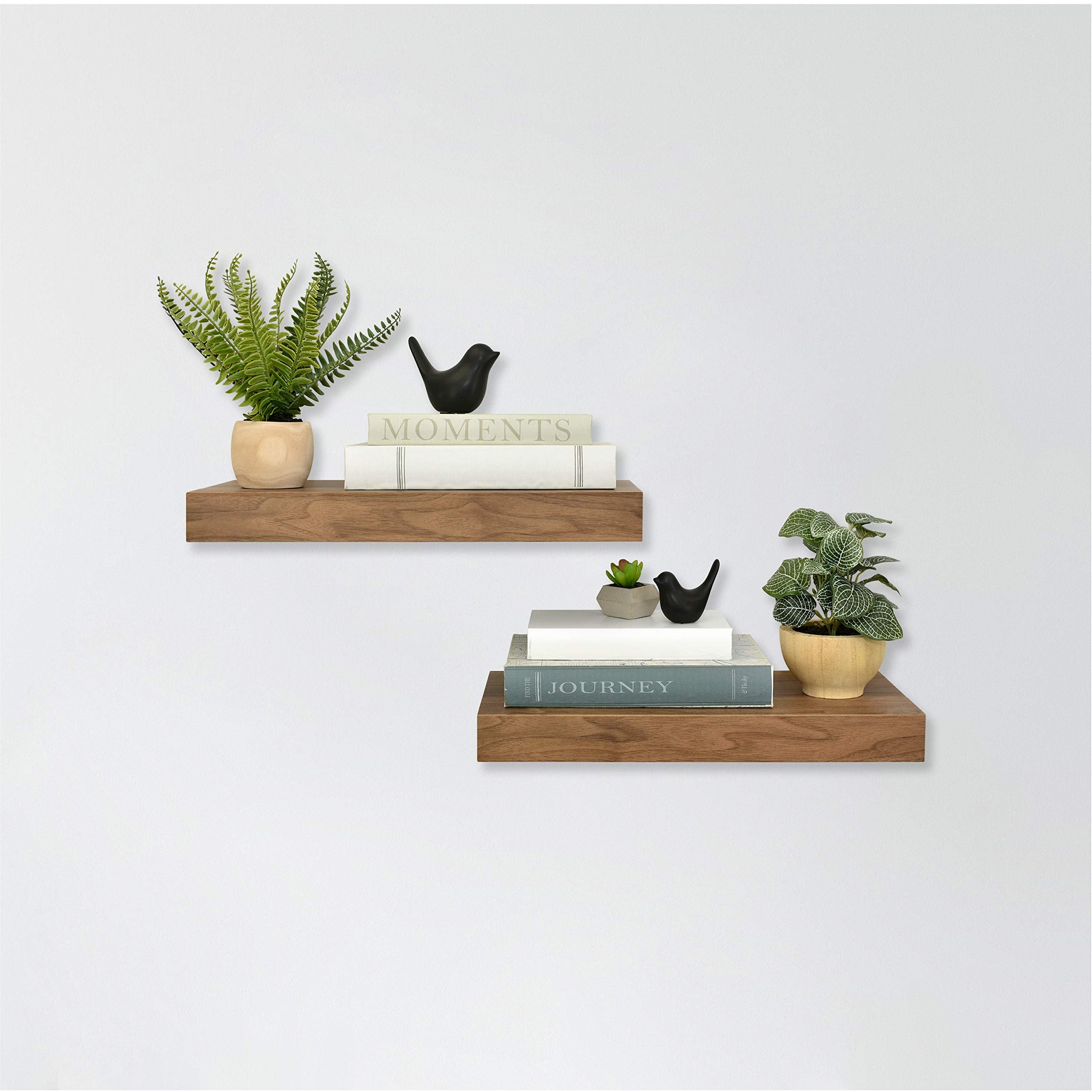 MCS Floating Shelf, Room Decor Wooden Shelf, Walnut Woodgrain, 18 x 8 Inch, Set of 2