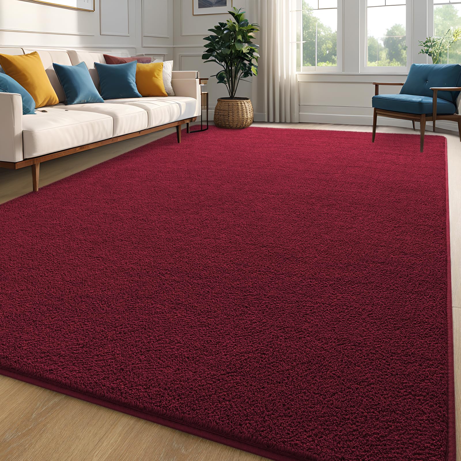 Zedrew Burgundy Red Area Rugs Shag Carpets for Bedroom Living Room, 6x9 Feet Extra Large Thickened Memory-Foam Rug, Modern Washa
