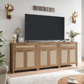 HOKYHOKY Rattan Sideboard Buffet Cabinet Set of 3, Boho Storage Cabinet with Adjustable Shelves, Farmhouse Credenza Coffee Bar T