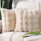 Madizz Pack Of 2 Thick Plush Wool Throw Pillow Covers 20X20 Inch Beige Soft Decorative Cushion Cover For Sofa Bedroom Pillow She