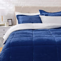Amazon Basics 3 Piece Bedding Set, Micromink Sherpa, Ultra-Soft, Warm All Season Comforter, King, Navy Blue, Solid