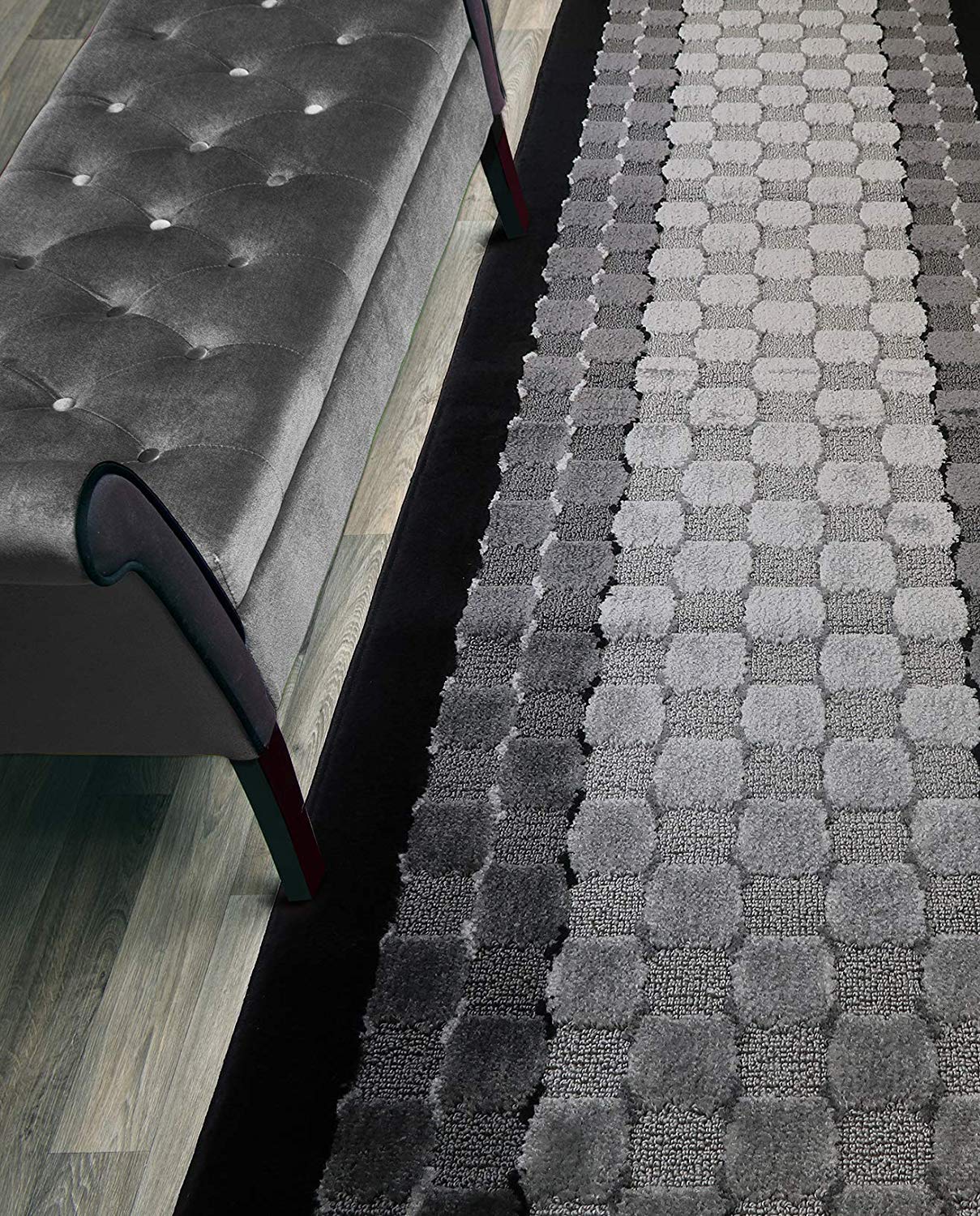 ORFA HOME Custom Length Hallway Runner Rug,Slip Resistant,Checkered Black, 26 Inch X 9 feet, Sold and Priced Per Foot