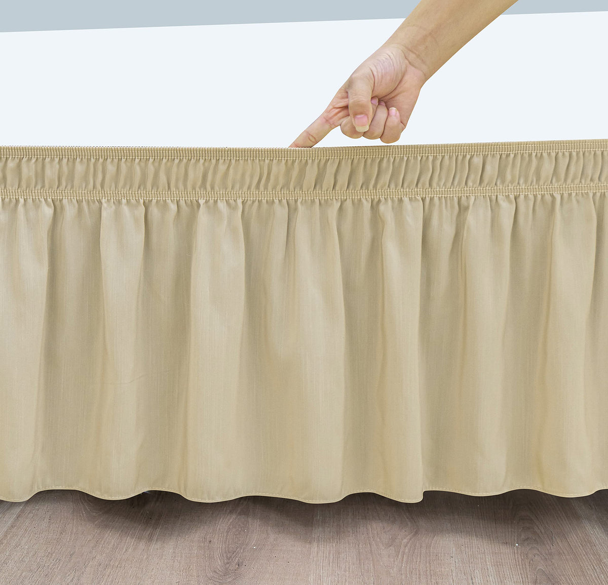 Biscaynebay Wrap Around Bed Skirts With Adjustable Belts For Twin & Twin Xl Beds 15' Drop, Sand Elastic Dust Ruffles Easy Fit W