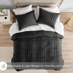Comfort Spaces Black King Size Duvet Cover Set - 3 Pieces Pintuck Pleated Duvet Cover King, All Season Lightweight, Extra Softness Pre-Washed Microfiber King Bedding Cover Shams, King/Cal King