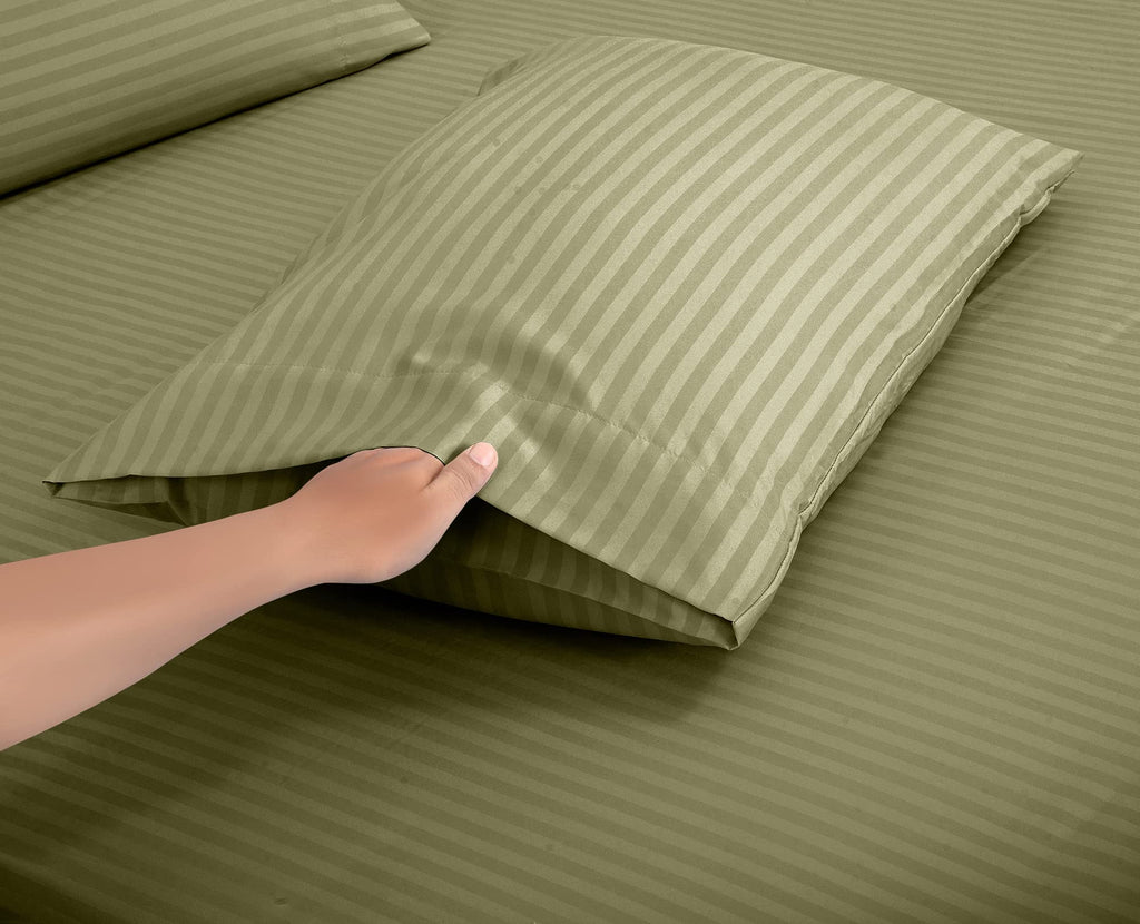 Royale Linen Striped Bed Sheet Set - Brushed Microfiber 1800 Bedding - 1 Fitted Sheet, 1 Flat Sheet, 1 Pillowcase - Wrinkle & Fa