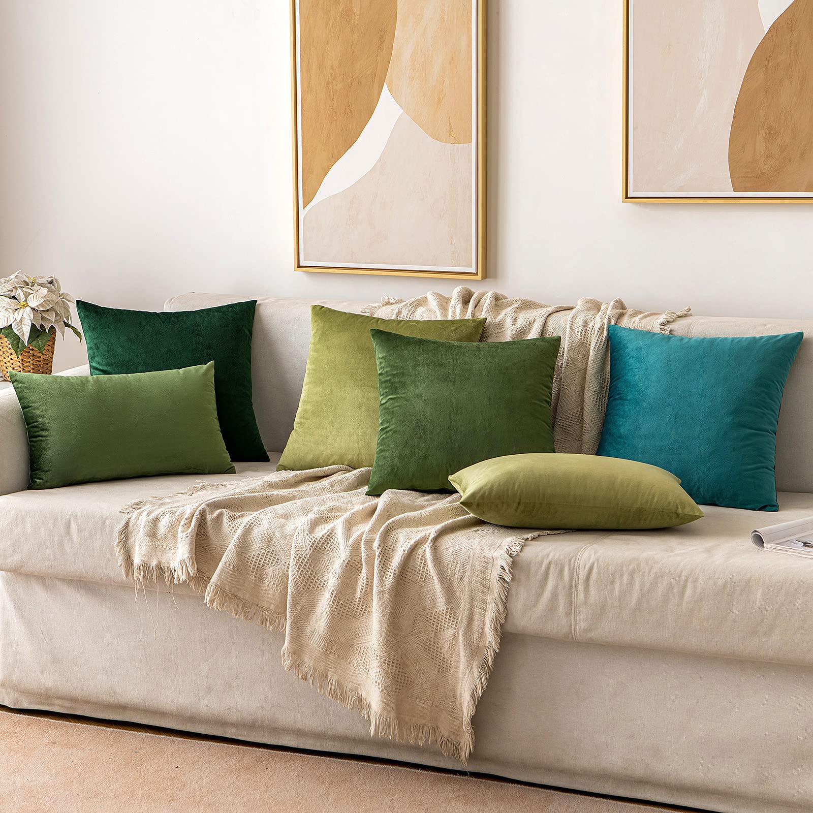 Miulee Velvet Soft Solid Decorative Square Throw Pillow Covers Set Cushion Case For Spring Sofa Bedroom Couch 12 X 20 Inch Moss Green