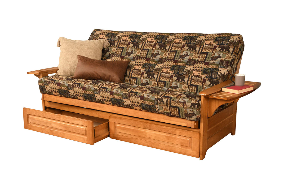 Kodiak Furniture Phoenix Full Size Futon in Butternut Finish with Storage Drawers, Peter's Cabin
