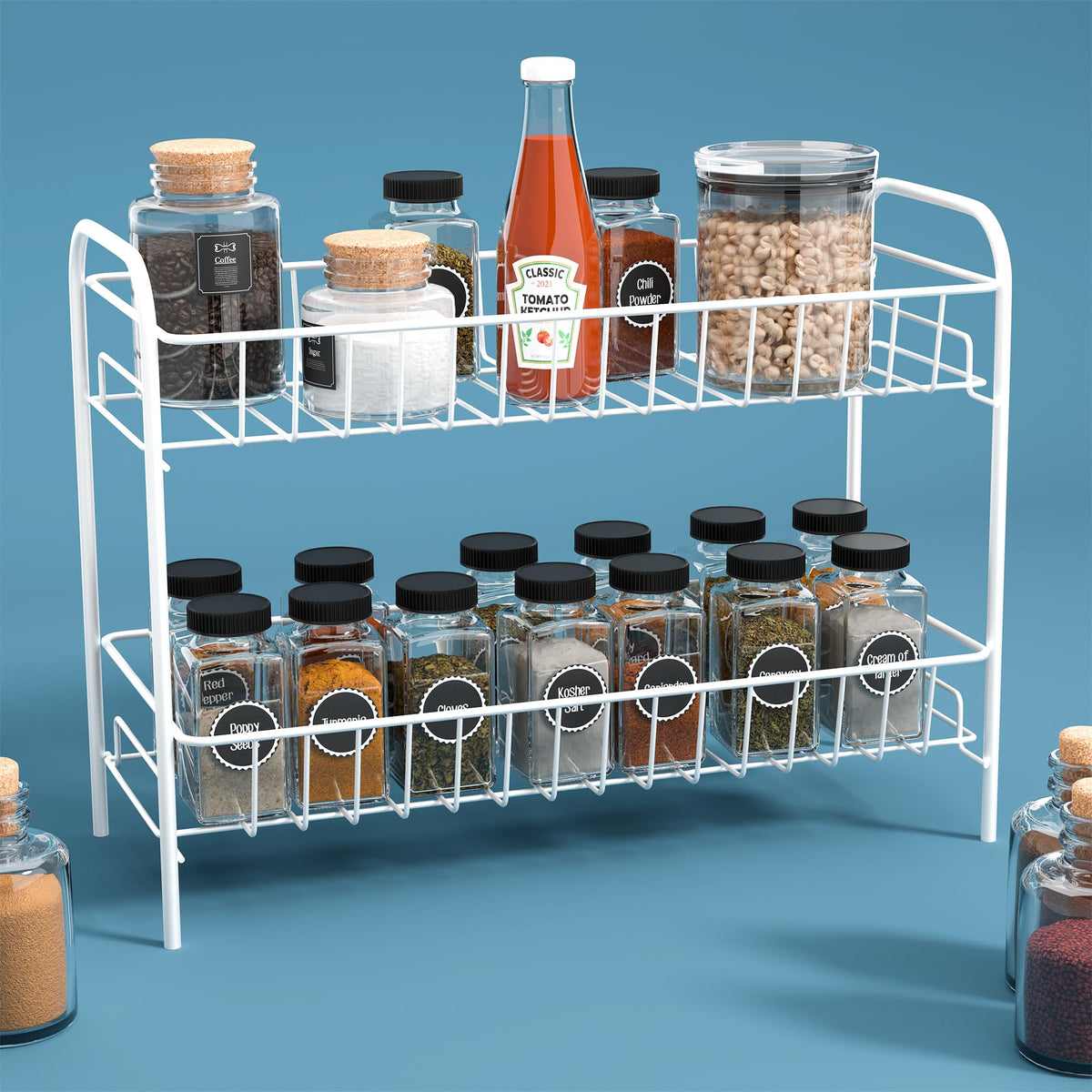 Kuber Industries Metal 2 Layer Kitchen Racks Organizer | Standing Rack For Storing Spices, Pantry Storage, Bathroom Floor And Co