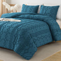 Andency Teal Tufted Comforter Set King(104X90Inch), 3 Pieces(1 Boho Comforter, 2 Pillowcases) Textured Farmhouse Comforter, Soft Microfiber Down Alternative Geometric Comforter Bedding Set