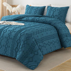 Andency Teal Tufted Comforter Set King(104X90Inch), 3 Pieces(1 Boho Comforter, 2 Pillowcases) Textured Farmhouse Comforter, Soft Microfiber Down Alternative Geometric Comforter Bedding Set