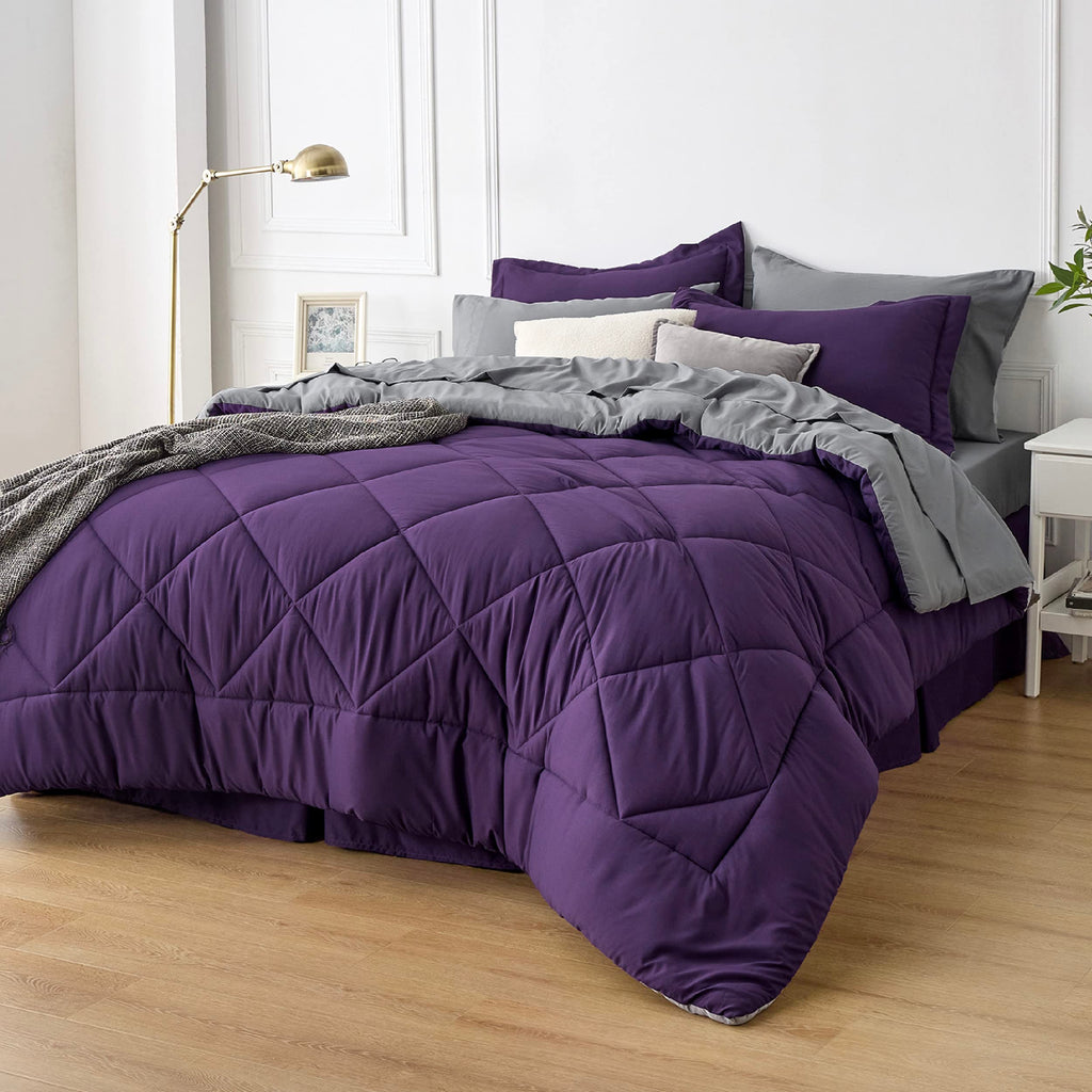 Bedsure Purple Full Comforter Set - 7 Pieces Reversible Bed Set Bed In A Bag Full With Comforters, Sheets, Pillowcases & Shams,