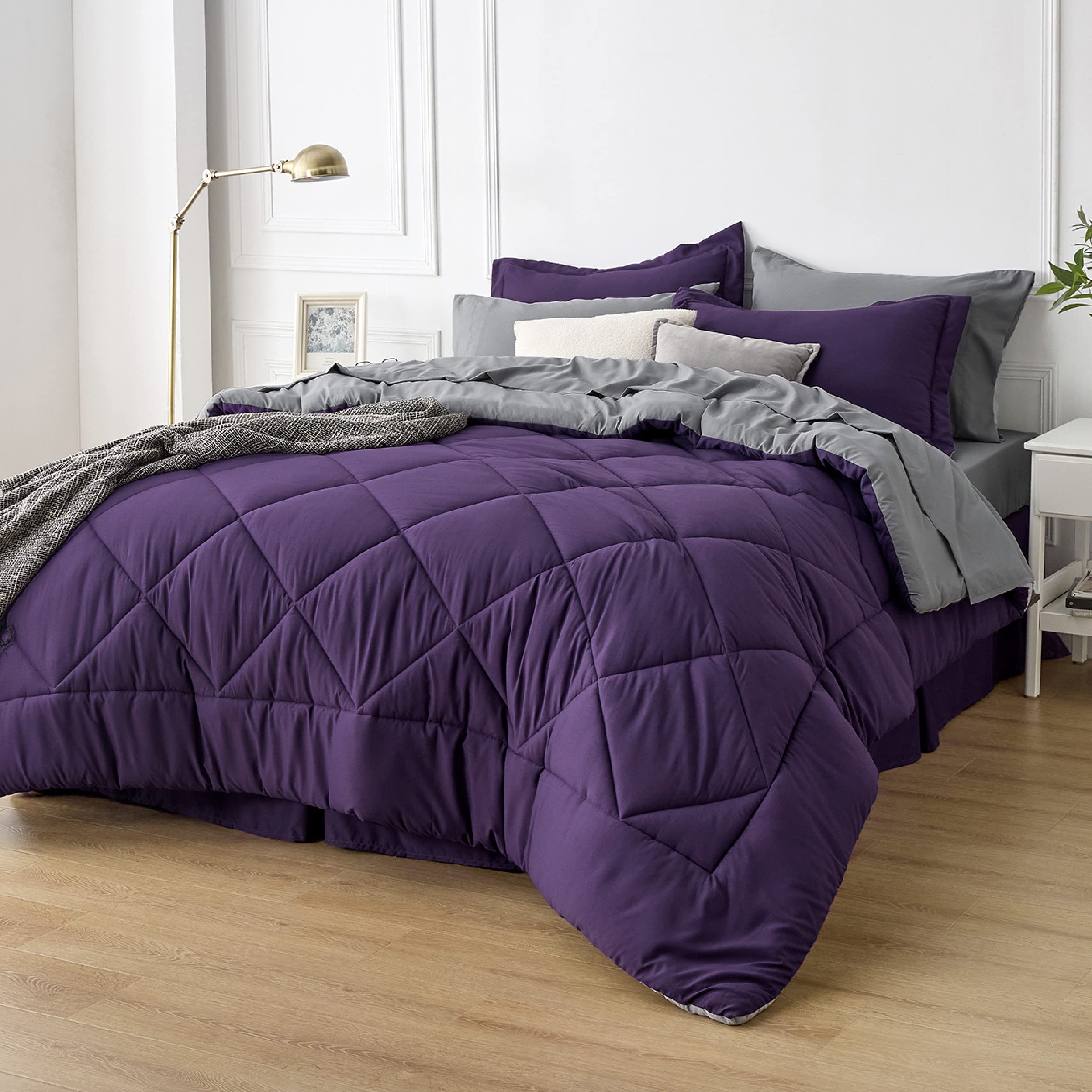 Bedsure Purple Full Comforter Set - 7 Pieces Reversible Bed Set Bed In A Bag Full With Comforters, Sheets, Pillowcases & Shams,