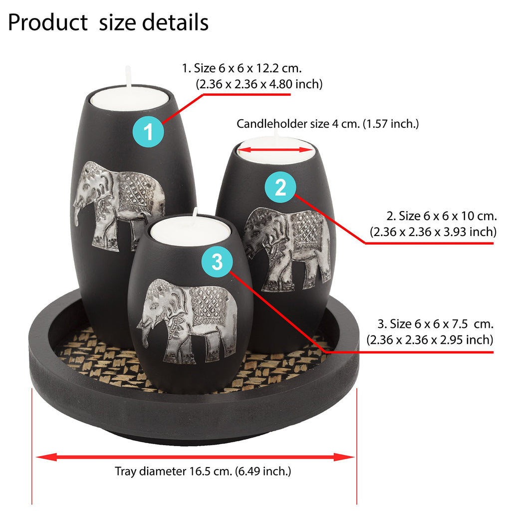 Iyara Craft Tealight Candle Holders With Candle Tray Set Of 3 Decorative Candle Holders Matte Wood Finish With Inlaid Aluminum A