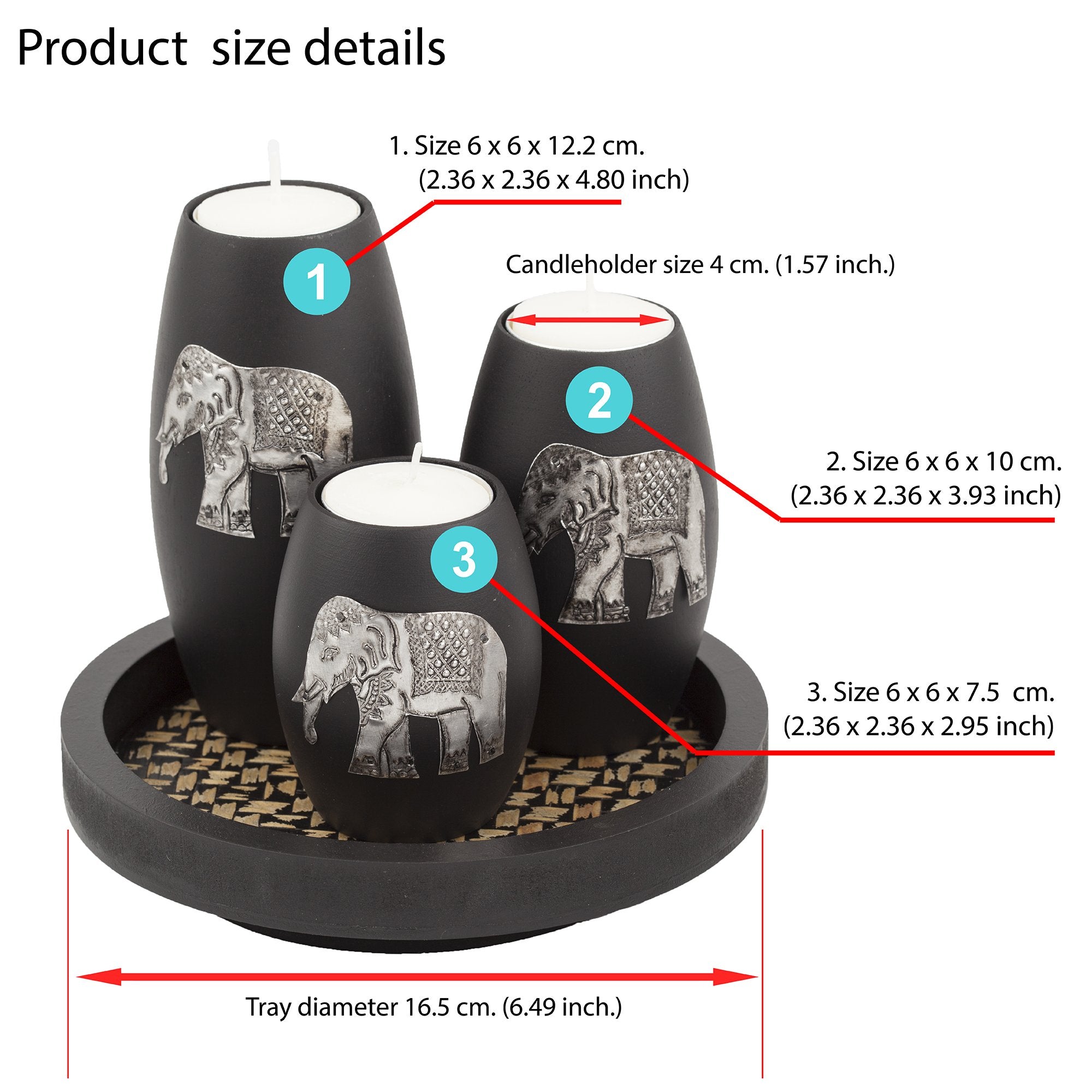 Iyara Craft Tealight Candle Holders With Candle Tray Set Of 3 Decorative Candle Holders Matte Wood Finish With Inlaid Aluminum A