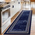 Antep Rugs Alfombras Bordered Modern 2x10 Non-Slip (Non-Skid) Low Pile Rubber Backing Indoor Area Runner Rug (Navy, 2 x 10)