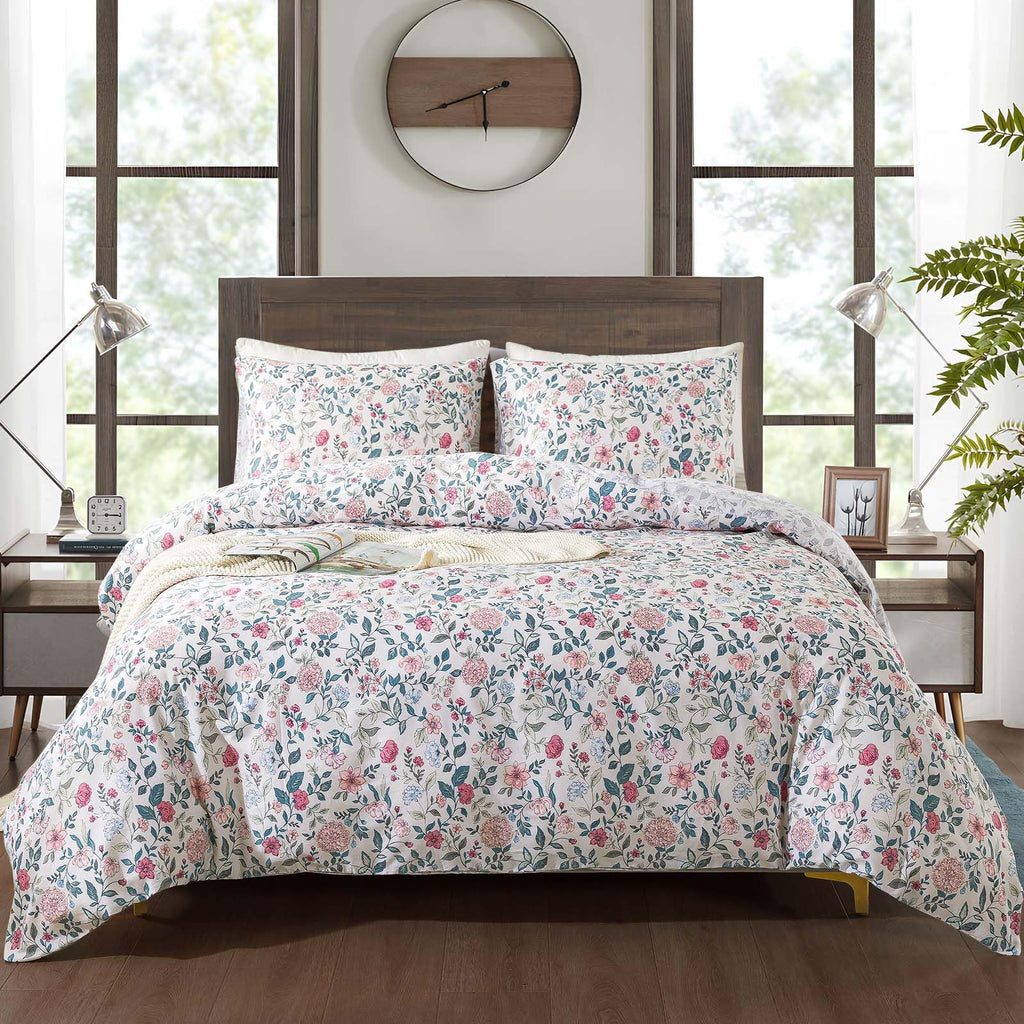 Honeilife King Size Duvet Cover - Cotton Comforter Cover, Soft & Breathable Floral Bedding Duvet Cover Sets With Zipper Closure