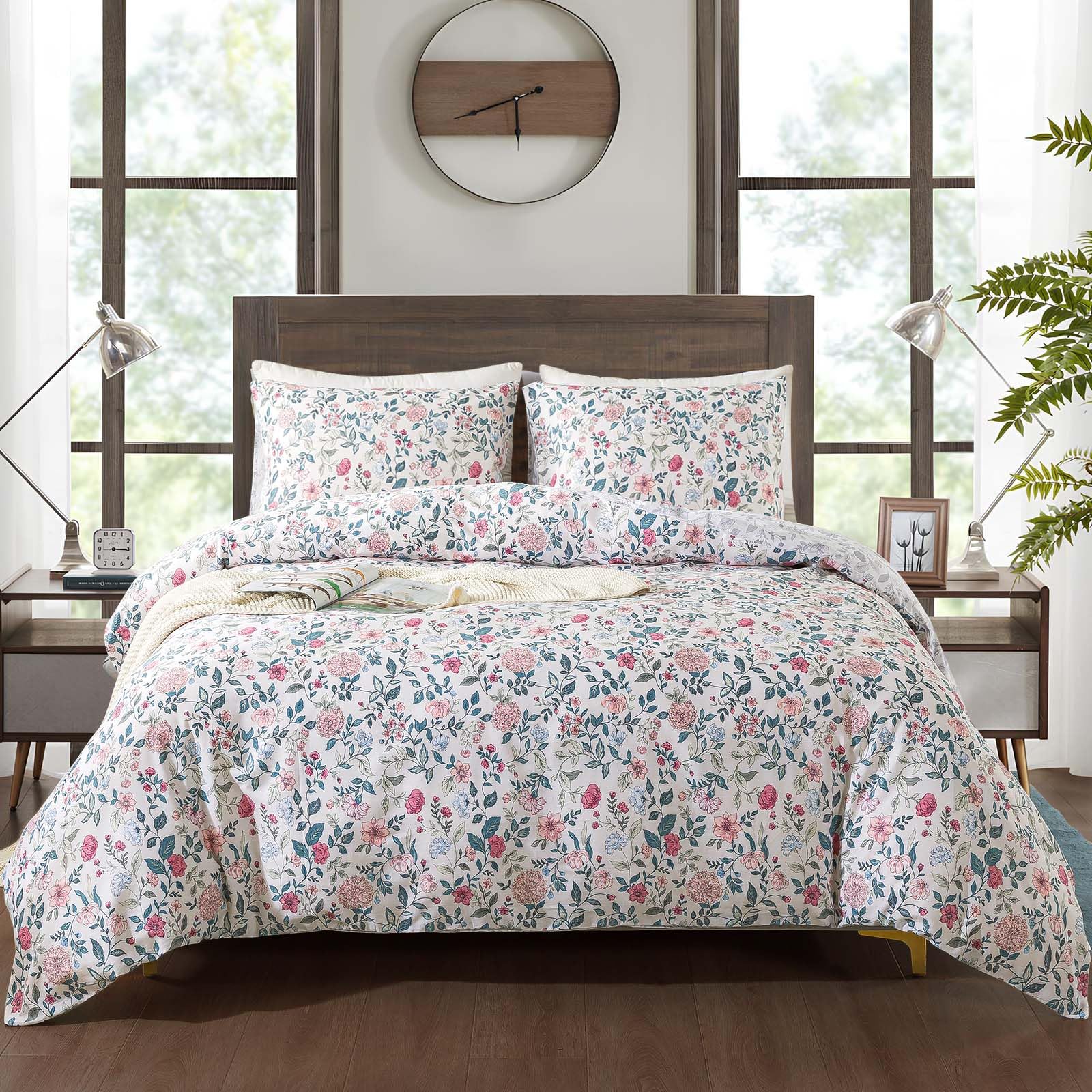Honeilife King Size Duvet Cover - Cotton Comforter Cover, Soft & Breathable Floral Bedding Duvet Cover Sets With Zipper Closure