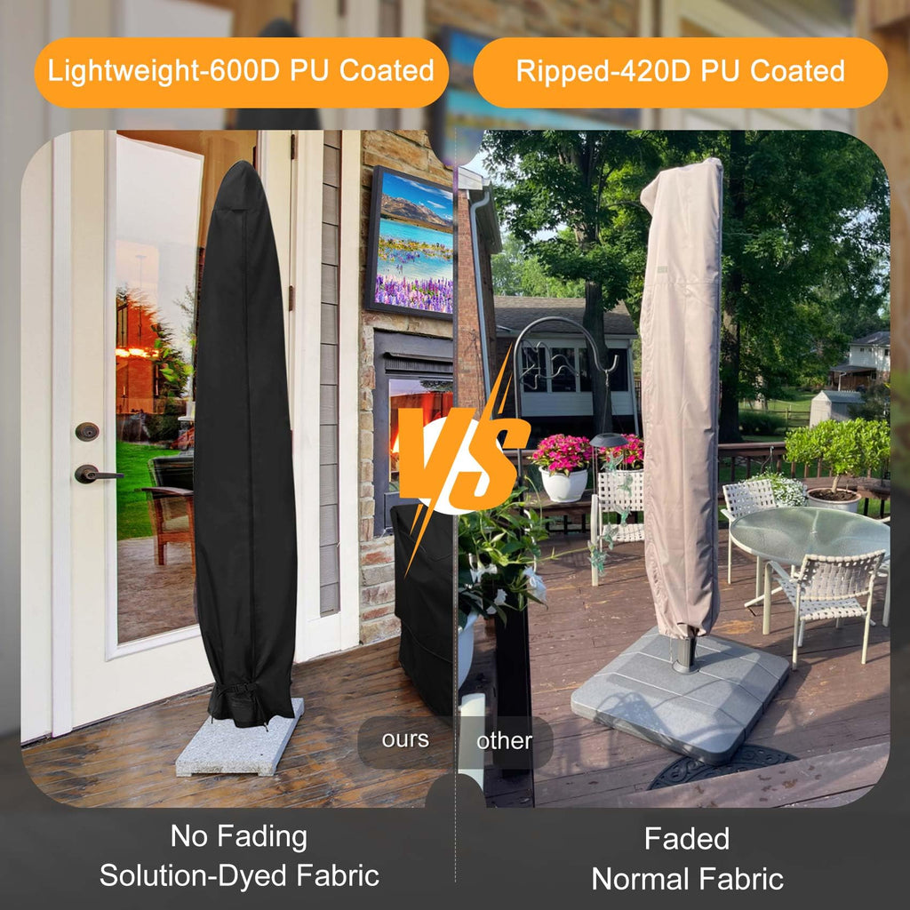 Nettypro Outdoor Umbrella Cover For 12 To 14Ft Offset Umbrella, Fade Resistant Waterproof Patio Cantilever Parasol Banana Umbrellas Cover With Zipper And Rod, Black