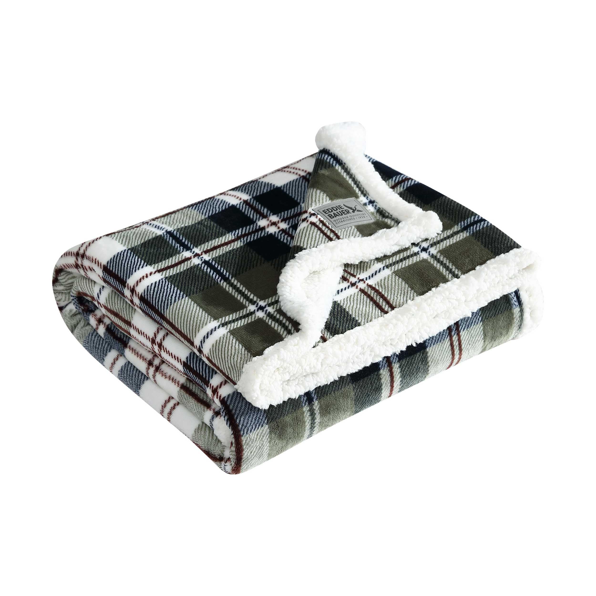 Eddie Bauer - Throw Blanket, Ultra-Soft Plush Bedding with Faux Shearling Reverse, Throw Blanket for Couch & Bed (Trailhead Plai