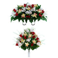 Sympathy Silks Artificial Cemetery Flowers - Realistic Vibrant Tulips Outdoor Grave Decorations s- 1 Red Tulip White Iris Bouque