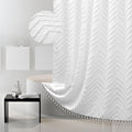 Siiluminisoy Boho Shower Curtain White Tassel Woven Fabric Shower Curtain Modern Farmhouse Textured Tufted Chevron Striped Minim