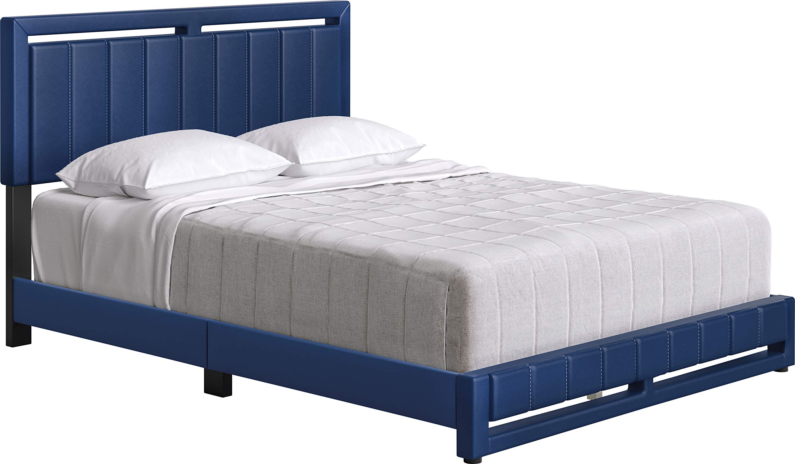Boyd Sleep Beaumont Upholstered Platform Bed with Headboard, Mattress Foundation with Strong 14 Wood Slat Supports, No Box Spring Required, Black Faux Leather, Size Queen