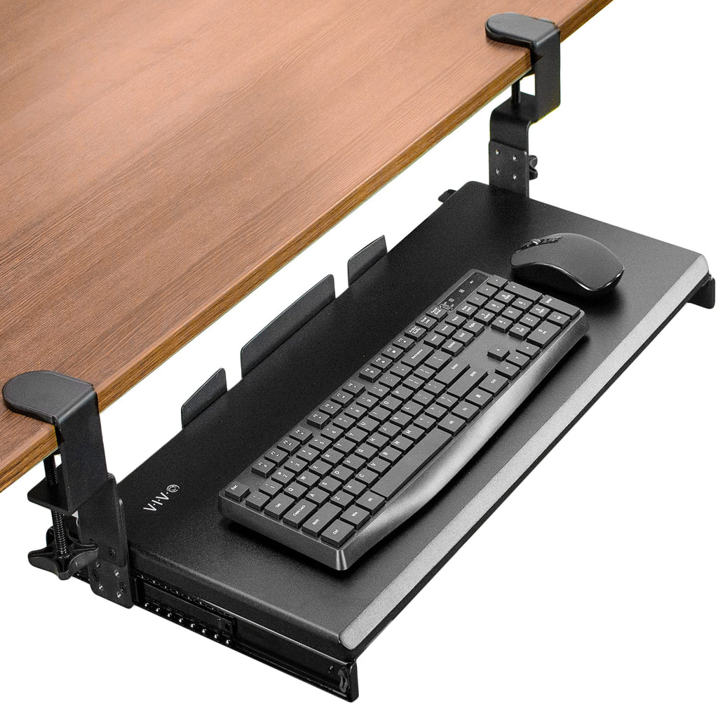Vivo Large Height Adjustable Under Desk Keyboard Tray, C-Clamp Mount System, 27(33 Including Clamps) X 11 Inch Slide-Out Platfor