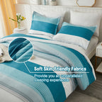 Litanika Full Comforter Set White Teal - 3 Pieces Lightweight Fluffy Bedding Comforter Sets, All Season Down Alternative Comfort
