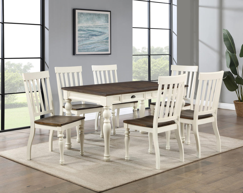 Steve Silver Furniture Joanna Farmhouse Turned Legs, Wire-Brushed Two-Tone Ivory and Mocha Finish, Crafted from Asian Hardwood Solids, Set of 2 Dining Chair, White