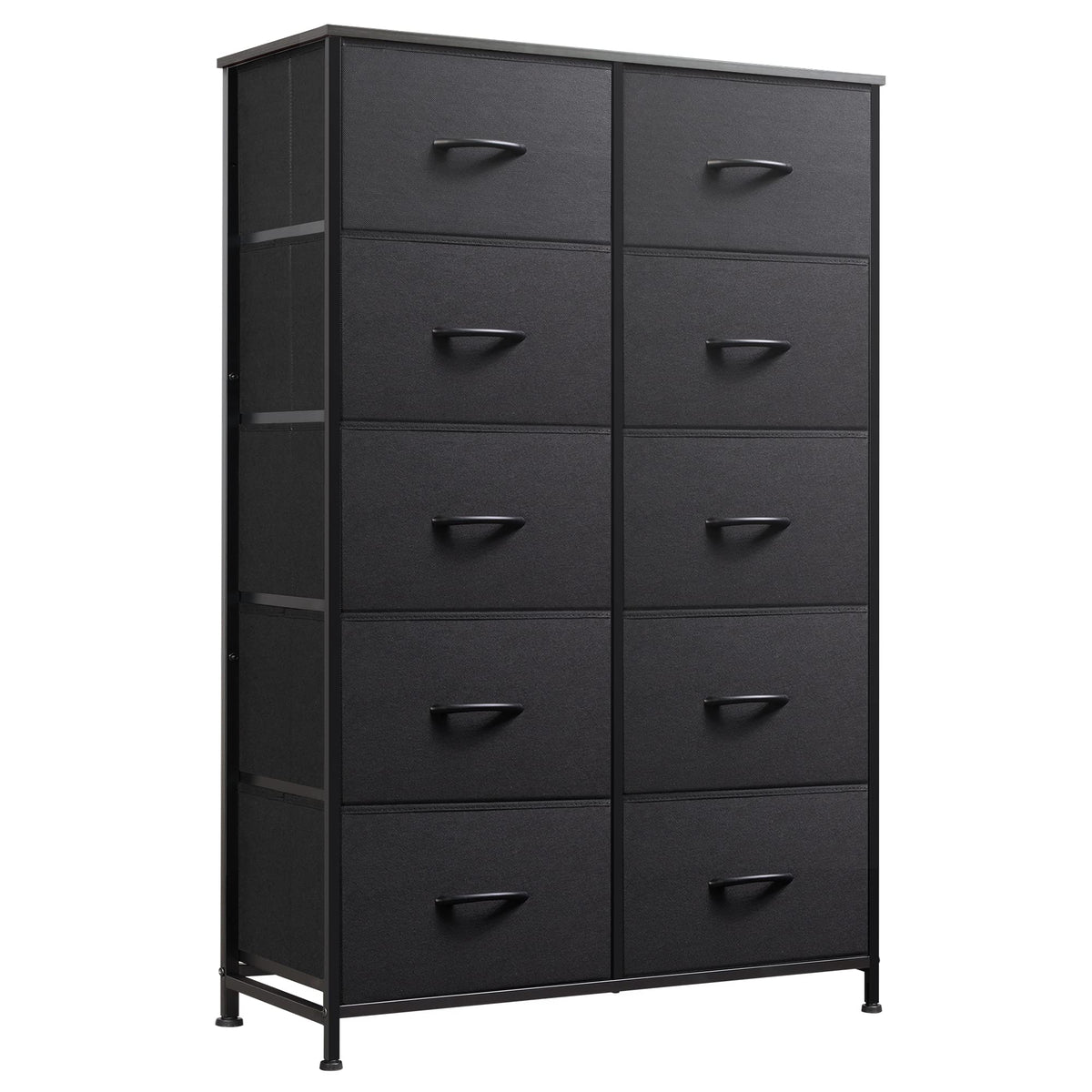 Wlive 10-Drawer Dresser, Fabric Storage Tower For Bedroom, Hallway, Nursery, Closets, Tall Chest Organizer Unit With Textured Print Fabric Bins, Steel Frame, Wood Top, Easy Pull Handle, Charcoal Black