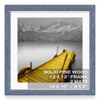 12x12 Picture Frames Wood Distressed Blue Display Pictures 10x10 or 8x8 with Mat or 12x12 without Mat - 12x12 Inch Square Photo 