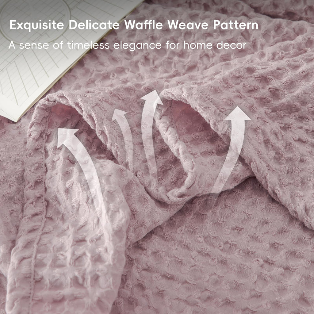 Phf Ultra Soft Waffle Weave Throw Blanket 50'X 60'- Washed Lightweight Breathable Cozy Woven Blanket For Bed - Aesthetic Decor For Couch Bedding Sofa Home Car - Dusty Rose