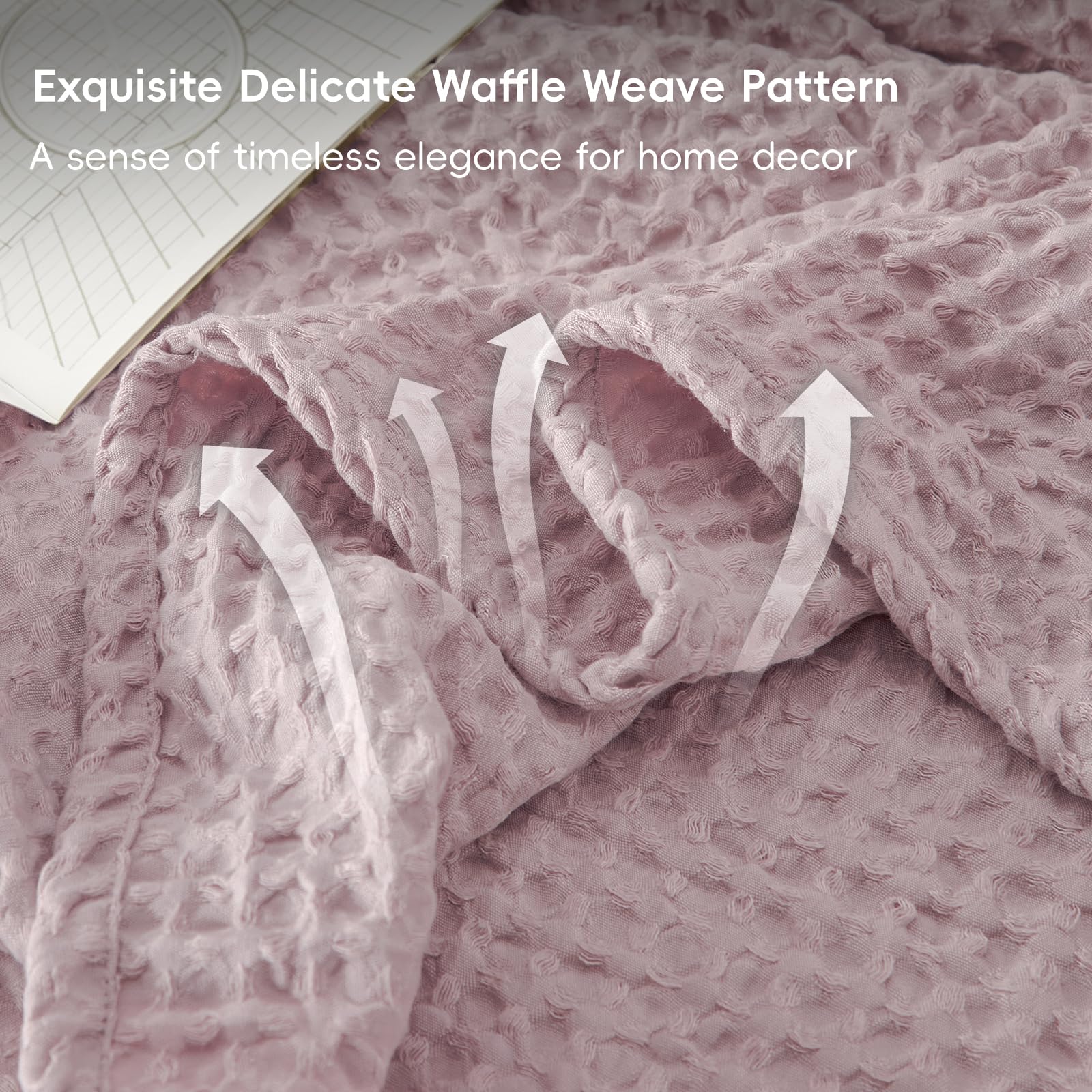 Phf Ultra Soft Waffle Weave Throw Blanket 50'X 60'- Washed Lightweight Breathable Cozy Woven Blanket For Bed - Aesthetic Decor For Couch Bedding Sofa Home Car - Dusty Rose