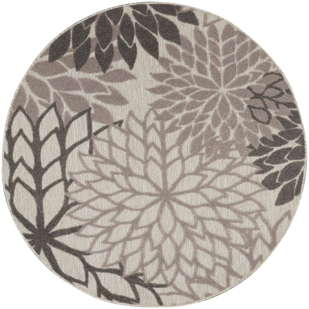Nourison Aloha Indoor/Outdoor Floral Silver Grey 4' X Round Area Rug, (4' Round)