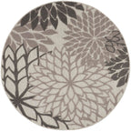 Nourison Aloha Indoor/Outdoor Floral Silver Grey 4' X Round Area Rug, (4' Round)