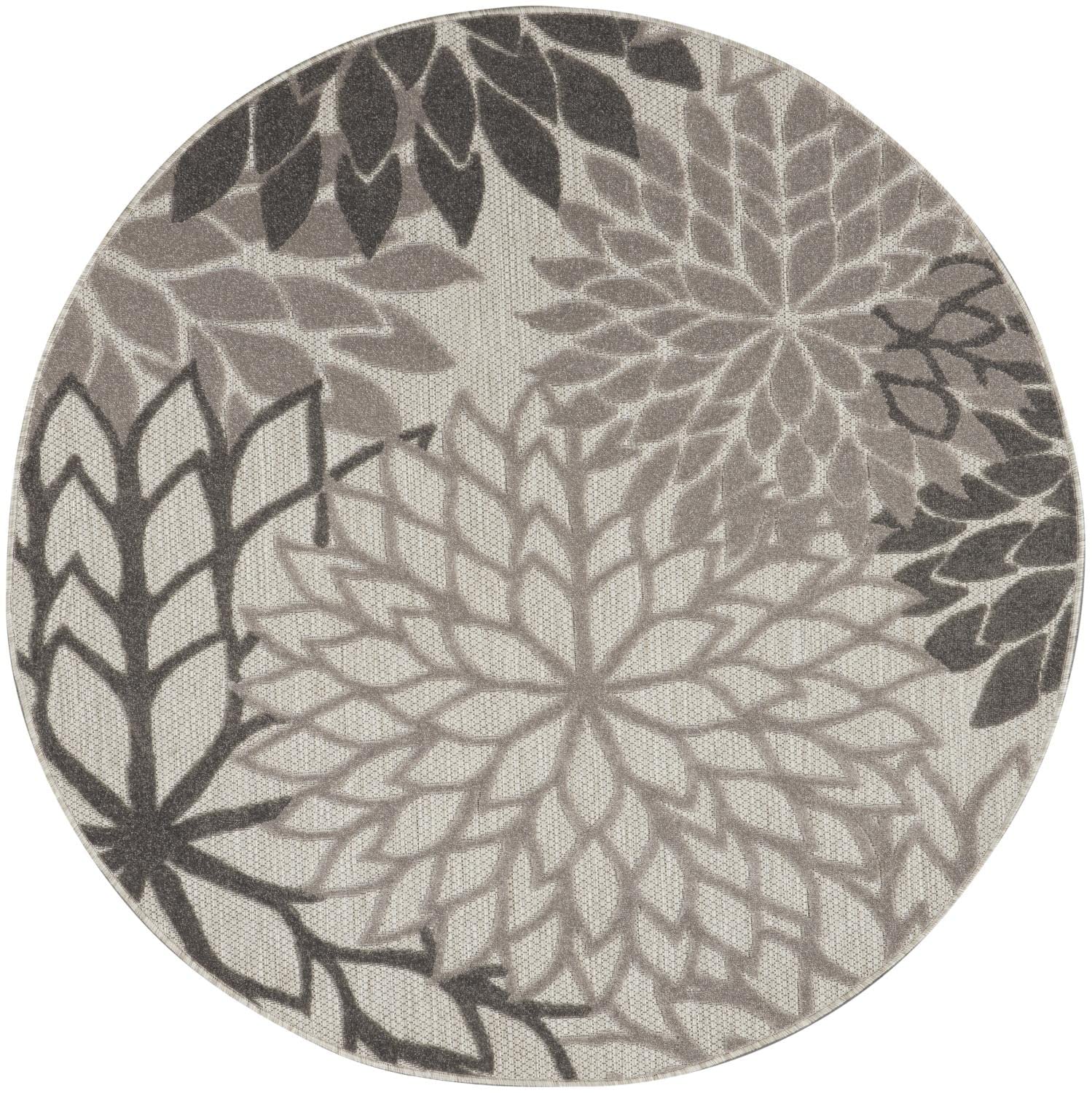Nourison Aloha Indoor/Outdoor Floral Silver Grey 4' X Round Area Rug, (4' Round)