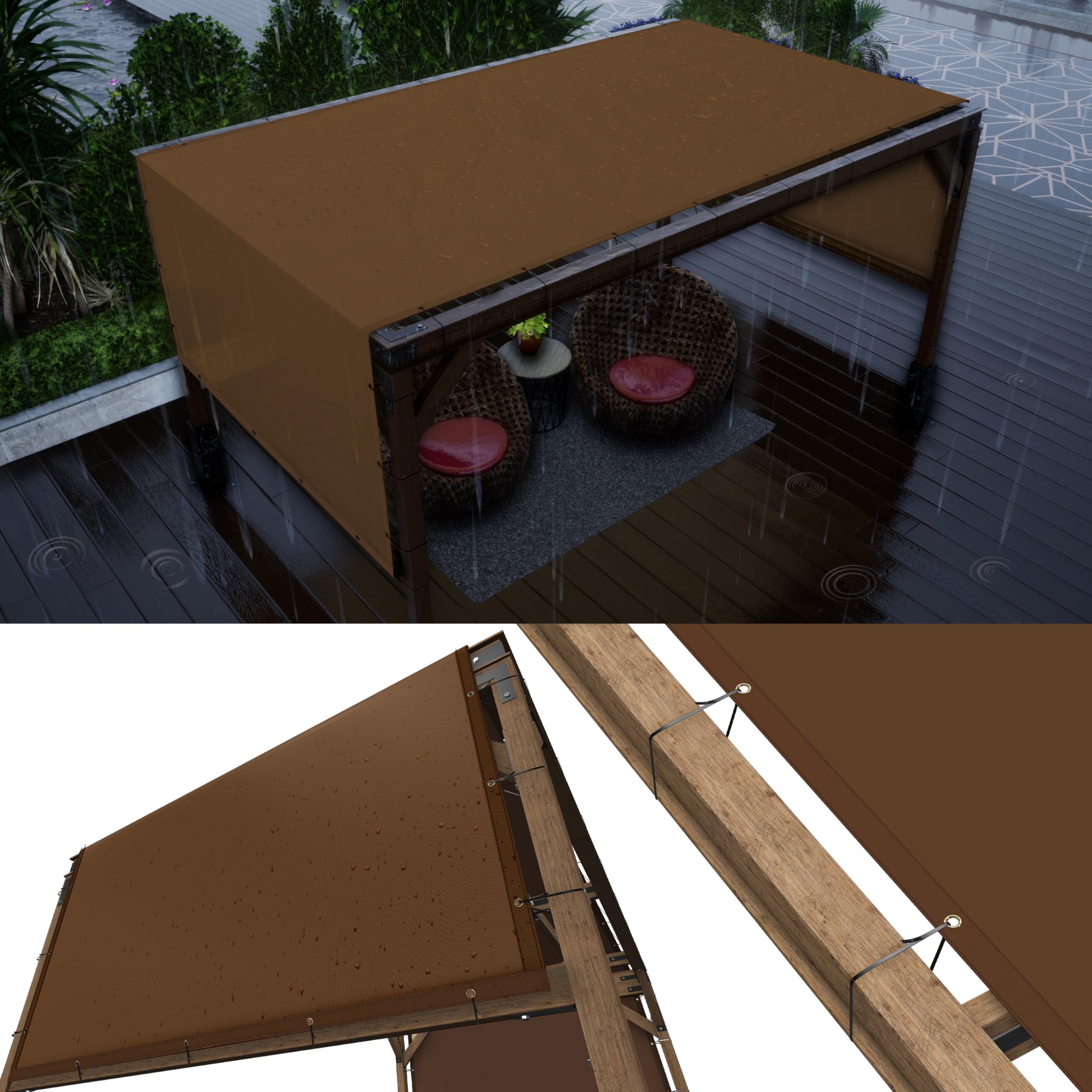ColourTree 12  x 20  Brown Waterproof Pergola Sun Shade Canopy Replacement Cover UPF50, Commercial Grade 260 GSM Cloth for Out