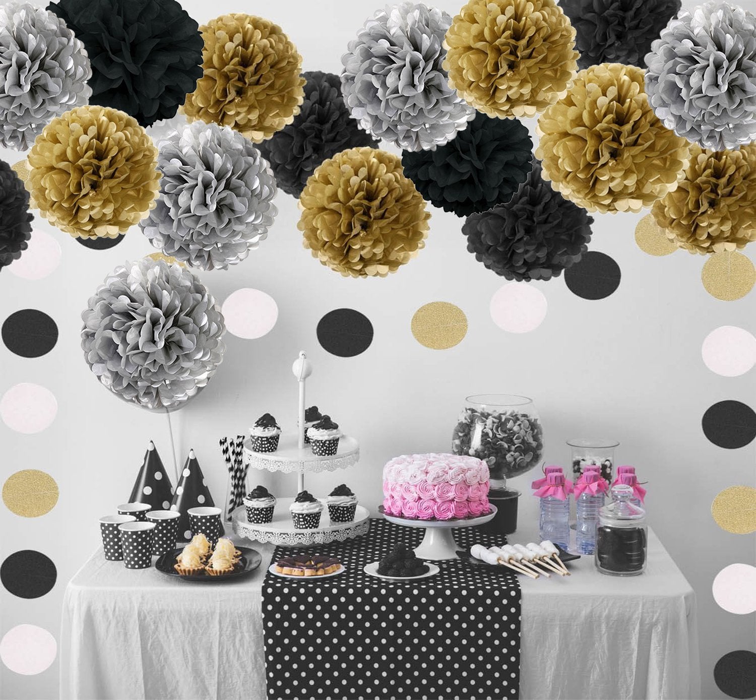 Tissue Paper Pom Poms, Recosis Paper Flower Ball For Birthday Party Wedding Baby Shower Bridal Shower Festival Decorations 18 Pc