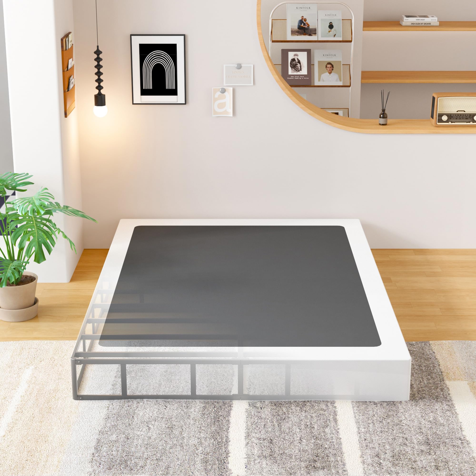 EMODA 9 Inch Queen Box Spring Bed Base, 3000 LBS Heavy Duty Metal Mattress Foundation with Fabric Cover, Easy Assembly