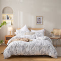 Janzaa White Twin Comforter Set 2 Pcs(1 Comforter&1 Pillowcase) Plant Floral Printed Comforter Set-Soft Microfiber Twin Comforte